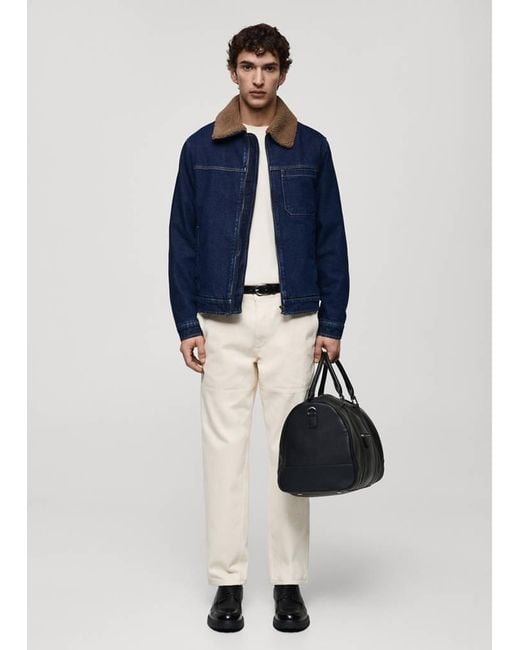 Mango Blue Denim Jacket With Shearling Lining for men