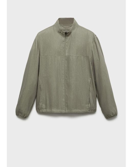Mango Green Zipper Linen Jacket for men