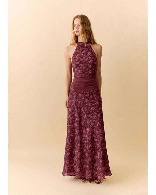 MANGO TEEN Red Halter-Neck Open-Back Dress