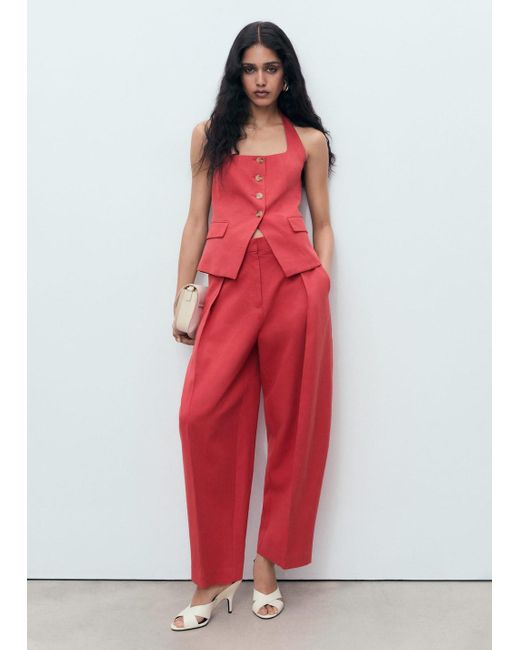Mango White Linen-Blend Balloon Suit Trousers