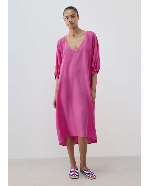 Mango Pink Puffed Sleeve Silk Nightgown