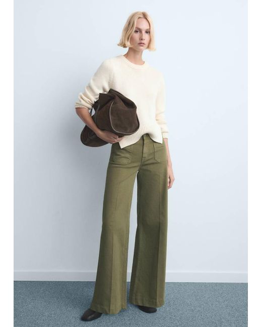 Mango Green Wide Leg Jeans With Pockets