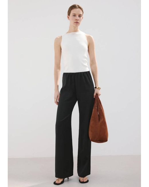 Mango White Satin Straight-Fit Trousers