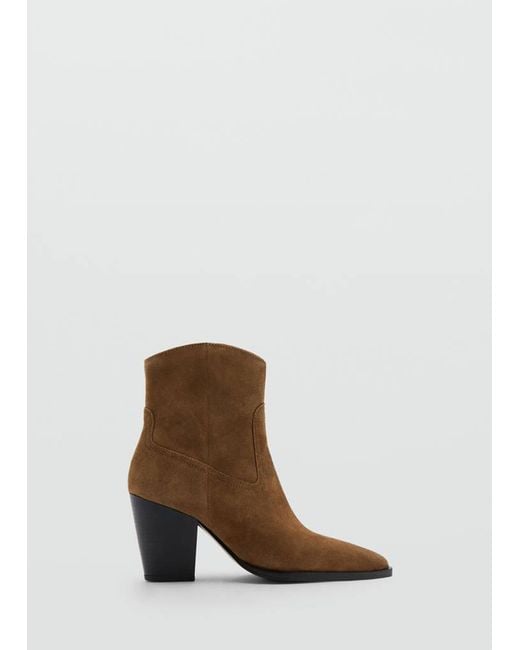 Mango Brown Suede Block-Heel Boots