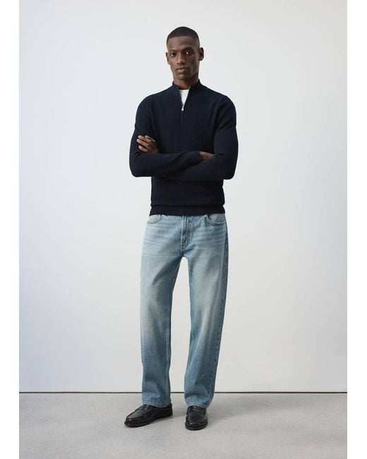 Mango Blue Fine-Knit Sweater With Zip for men