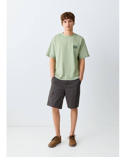 MANGO TEEN Green Printed Cotton-Blend T-Shirt for men