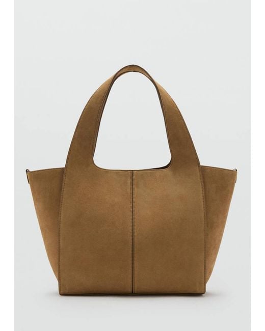 Mango White Leather Shopper Bag Medium