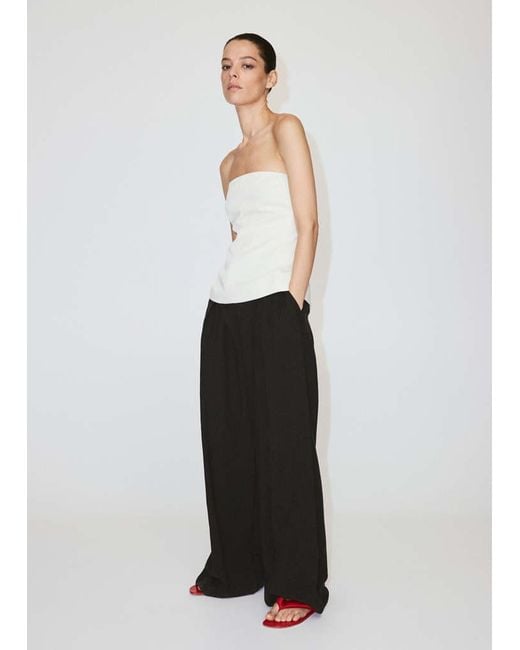 Mango White Linen Strapless Top