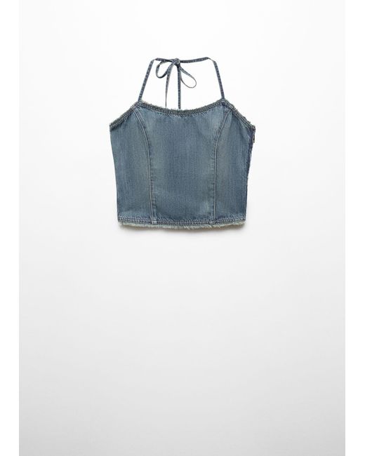 Mango Blue Denim Top With Frayed Ends