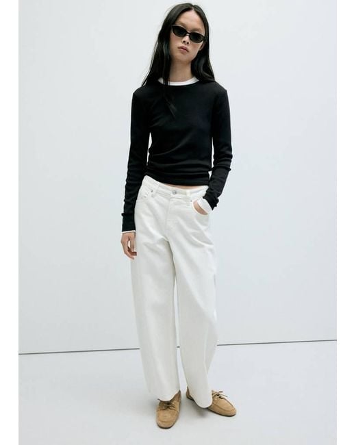 Mango White Fitted Cotton T-Shirt