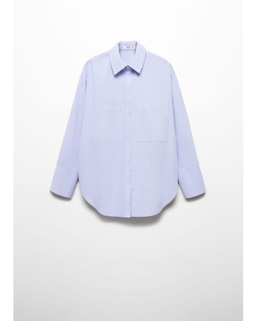 Mango Blue Chest-pocket Cotton Shirt Sky