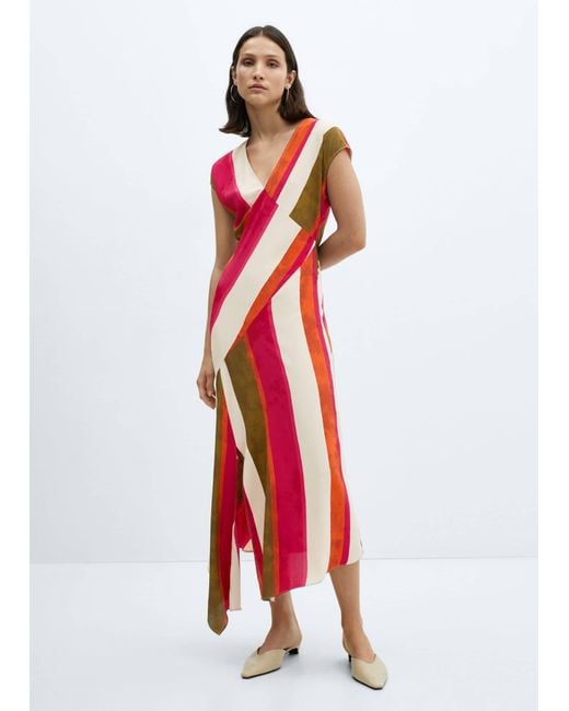 Mango Red Cut-out Striped Dress