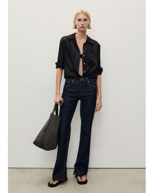 Mango Blue Rinse-Wash Flared Jeans With Openings