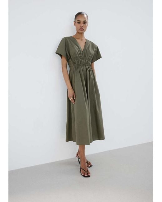 Mango Green V-Neck Cotton Dress