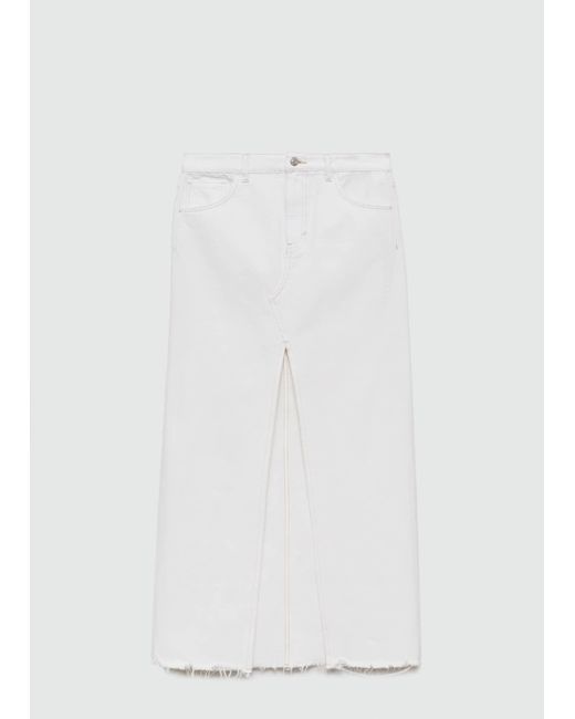 Mango White Slit Denim Skirt