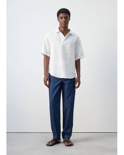 Mango White 100% Linen Polo Shirt for men