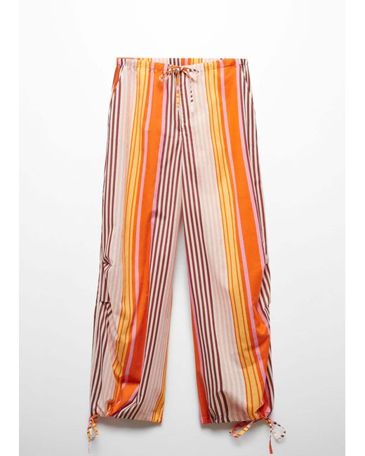 Mango White Parachute Trousers With Striped Print
