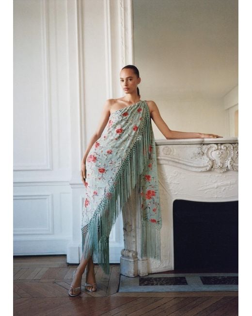 Mango Asymmetrical Dress With Embroidered Fringes in Blue | Lyst