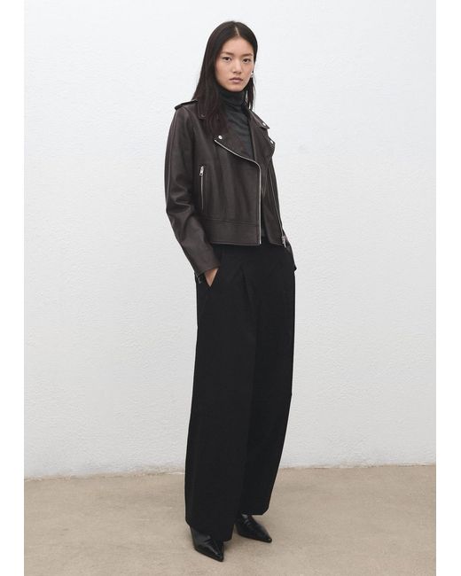 Mango Brown Leather Biker Jacket