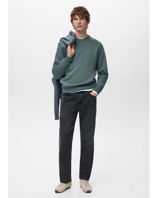 Mango Blue Cotton Sweatshirt With Soft-Touch Lining for men