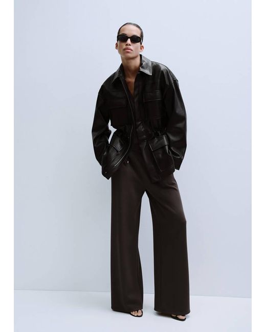 Mango Black Straight-Fit Trousers With Elastic Waist