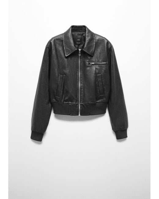Mango Black Vintage Leather-effect Jacket