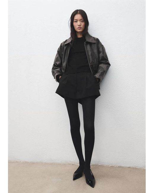 Mango Black Short-Sleeved Fine-Knit Sweater