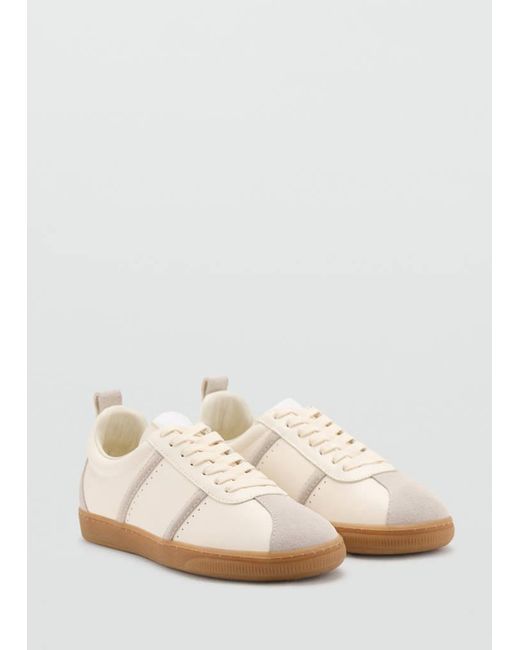 Mango White Contrasting Panel Leather Sneakers
