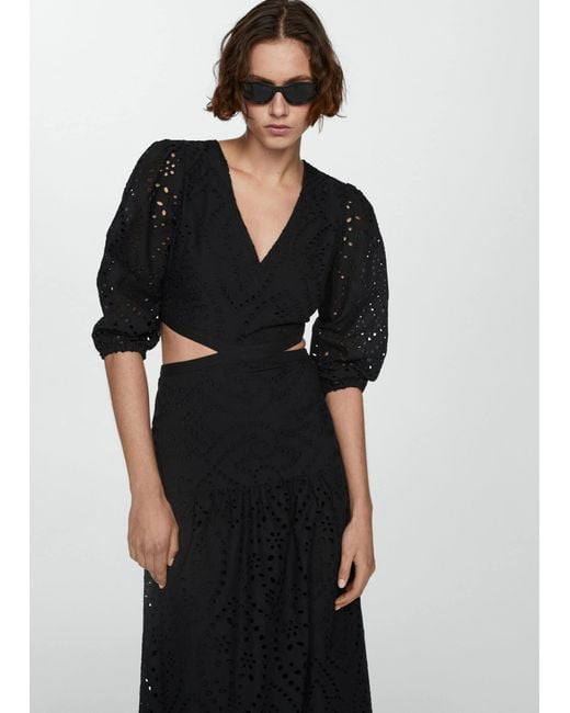 Mango Black Embroidered Dress With Slits