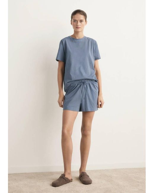 Mango Blue Cotton Two-Piece Short-Sleeved Pyjamas