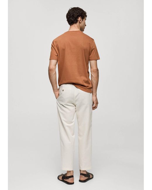 Mango White Slim Fit 100% Printed Cotton T-shirt Burnt for men