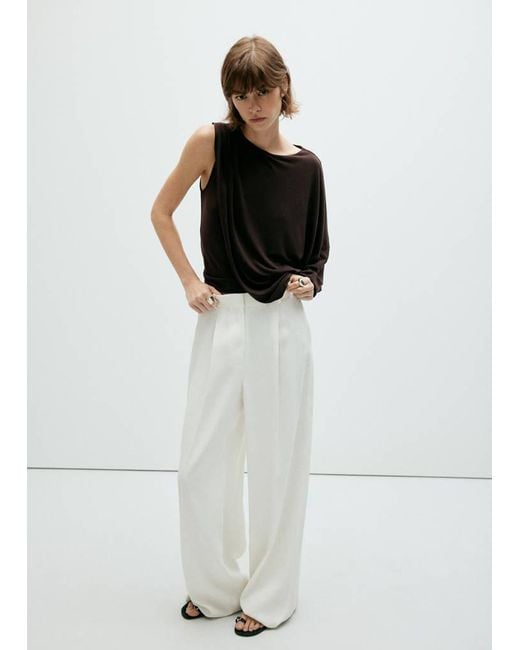 Mango White Ruffled Asymmetrical Blouse