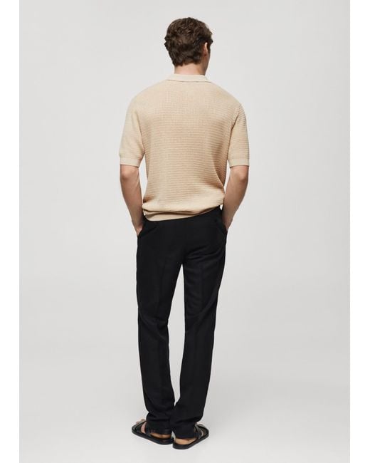Mango Natural Openwork Knit Polo for men
