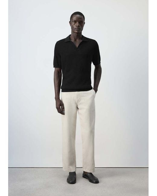 Mango Black 100% Cotton Fine Knit Polo for men