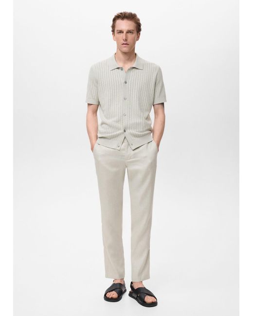 Camicia Cotone Dettagli Traforati Grigio Ghiaccio di Mango in White da Uomo