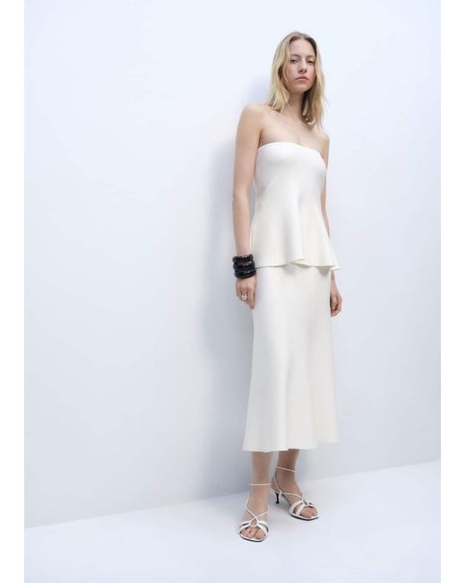 Mango White Fine-Knit Peplum Skirt