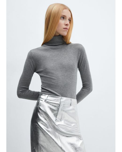 Mango White Metallic Midi Skirt