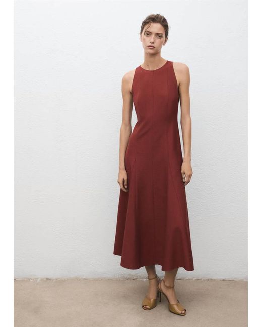 Mango Red A-Line Dress With Godets