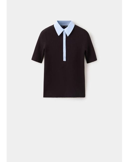 Mango Black Ribbed Jersey With Contrast Collar