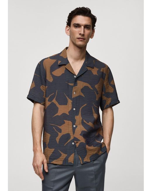 Mango Gray Regular-fit Textured Printed Shirt for men