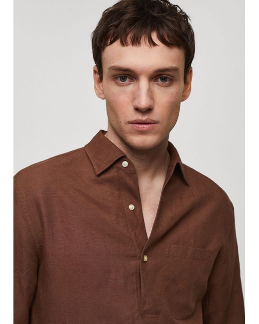 Mango Brown Slim-fit Linen Shirt for men