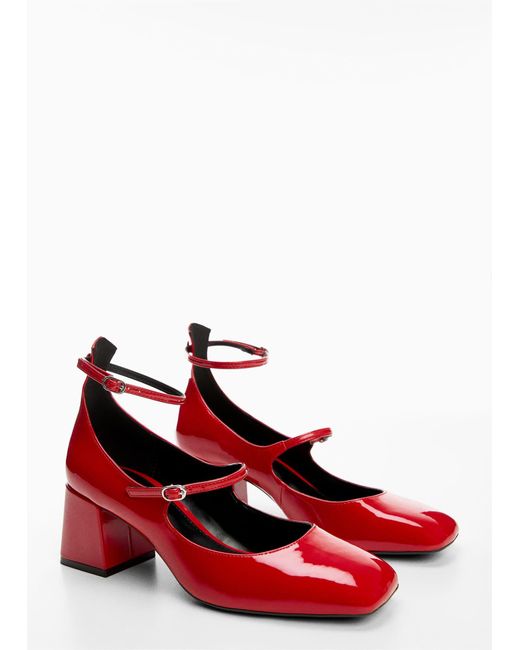 Mango Red Patent Leather-effect Shoes With Buckle