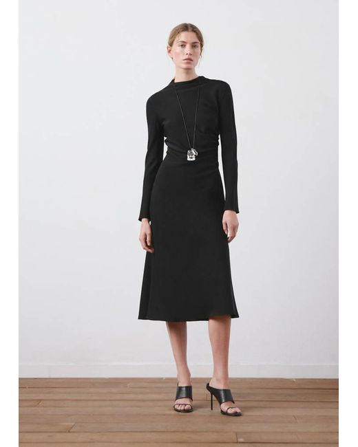 Mango Black Ruched Midi Dress