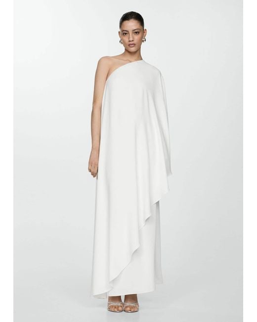 Mango White Asymmetrical Cape Dress