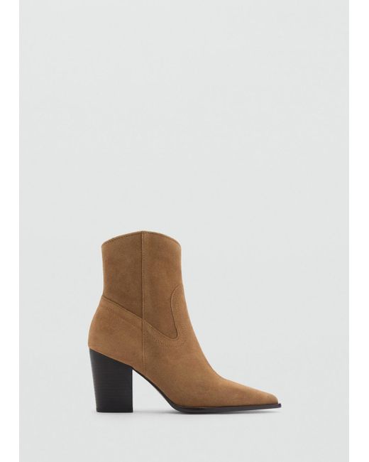 Mango Blue Suede Leather Ankle Boots Tobacco