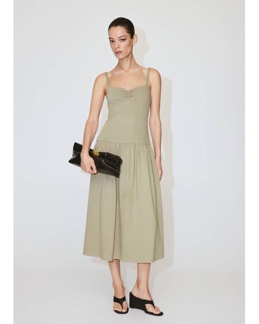 Mango Natural Ruched Neckline Volume Dress