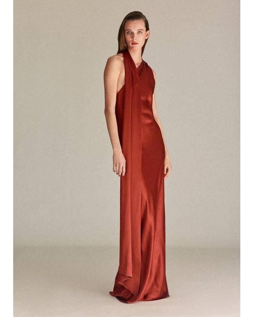 Mango Red Asymmetrical Bow-Neck Dress