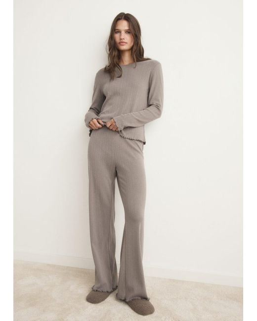 Mango Natural Two-Piece Openwork Cotton Pyjamas