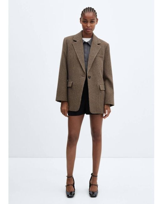 Mango Brown Lapels Houndstooth Suit Blazer