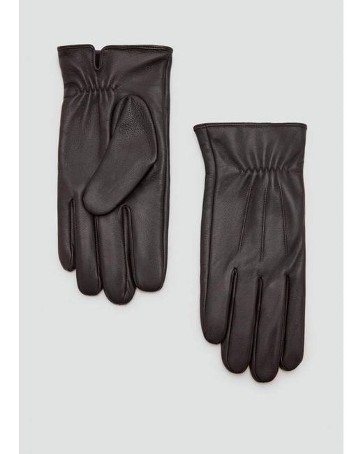 Mango Black Leather Gloves for men